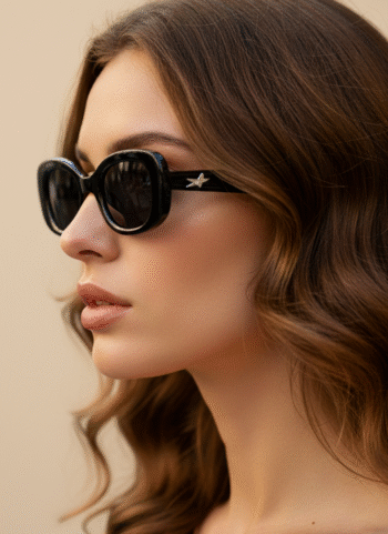 9073 Acetate Retro Oval Sunglasses with Star Temple