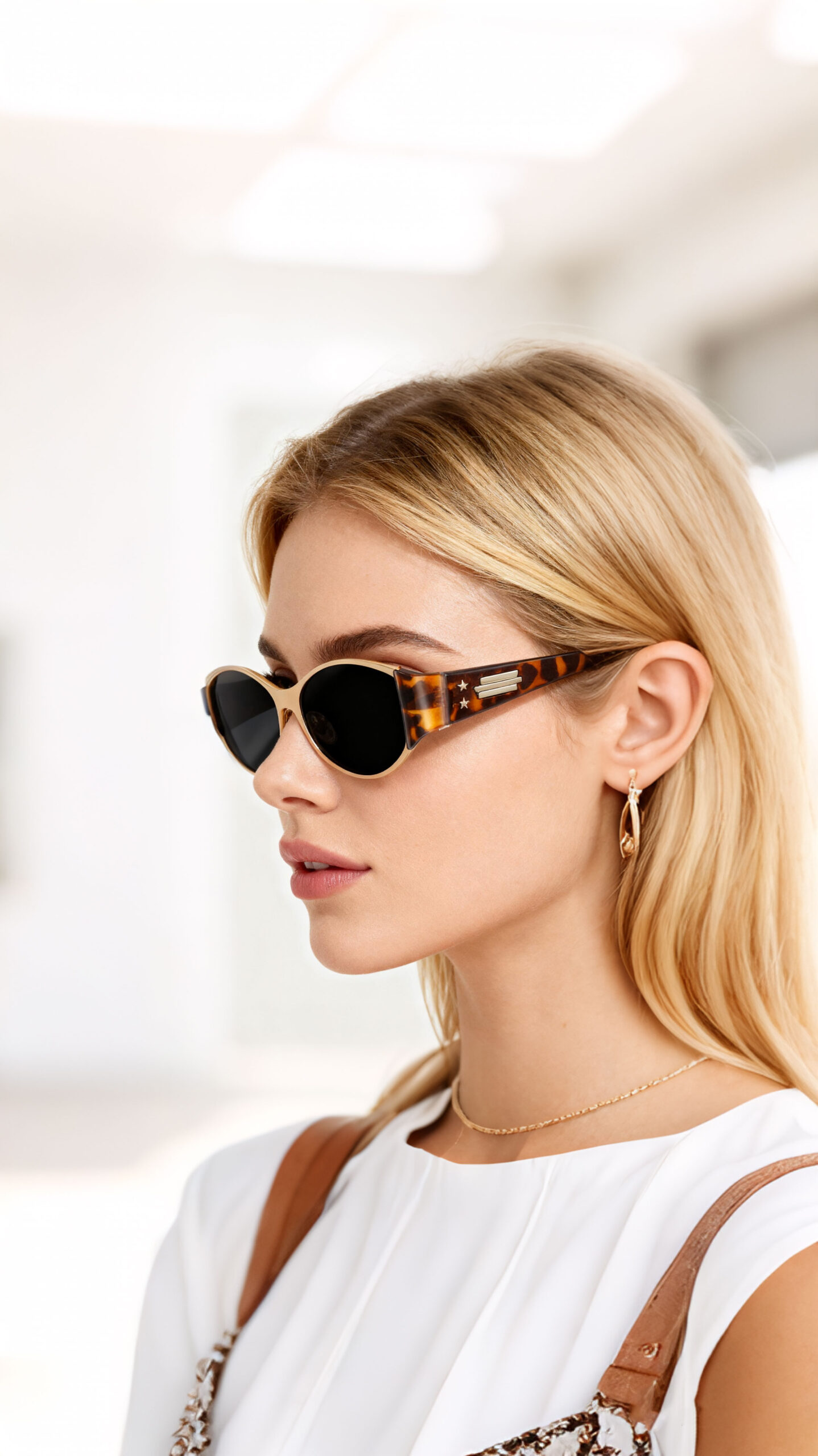 12014 Metal Frame Tortoiseshell Cat-Eye Sunglasses