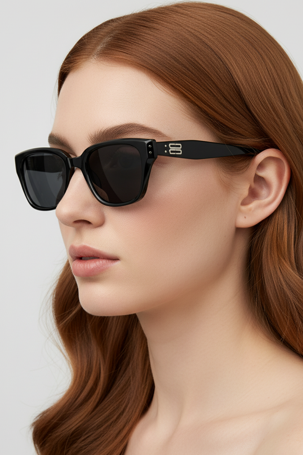 NADA Sleek Rectangle Cateye Sunglasses - Black Retro Style