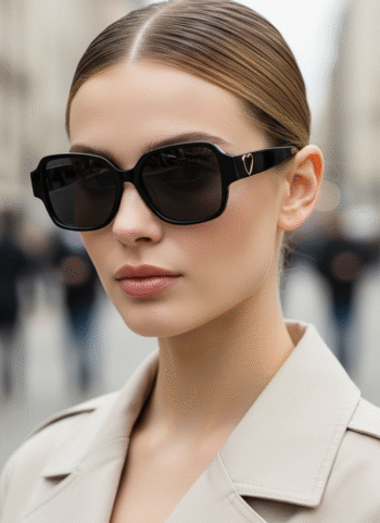2083 Chunky Retro Sunglasses with Gold Heart Accent - Fashion UV400 Protection Eyewear