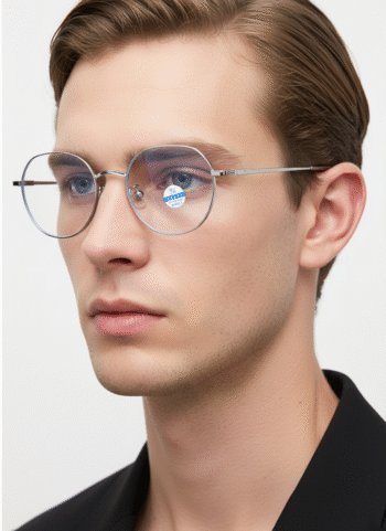 30829 Minimalist Geometric Round Anti-Blue Light Eyeglasses - Titanium Frame