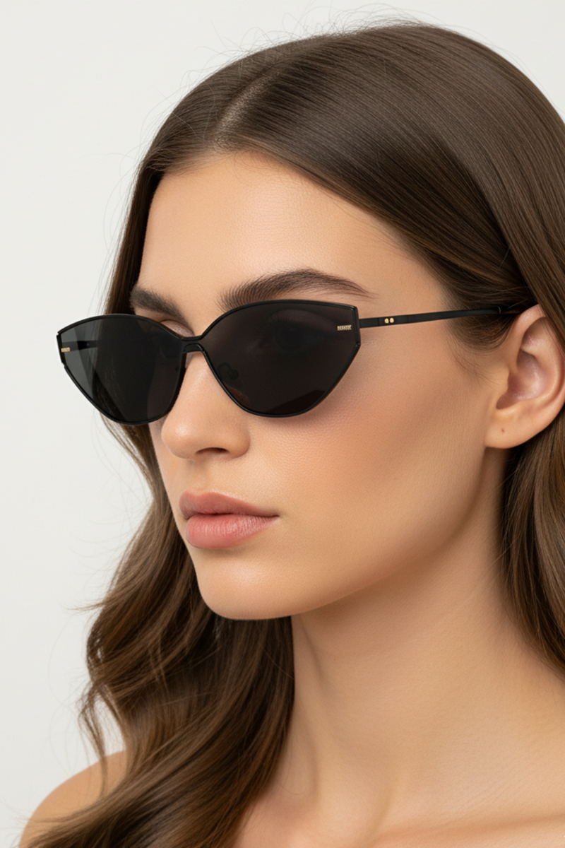 12008 Edgy Slim Metal Cat-Eye Sunglasses - Y2K Style
