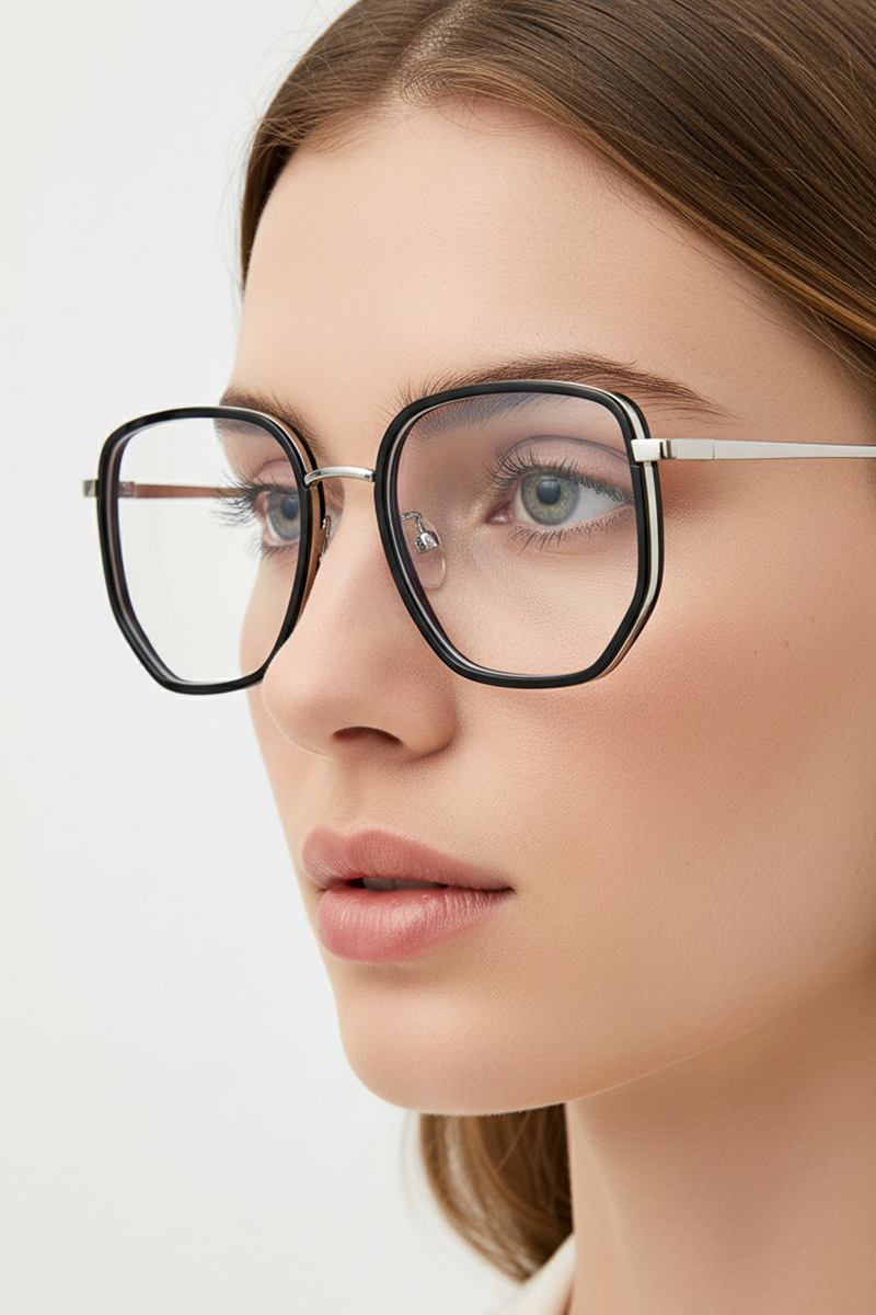 7060 Oversized Geometric Optical Frames for Women