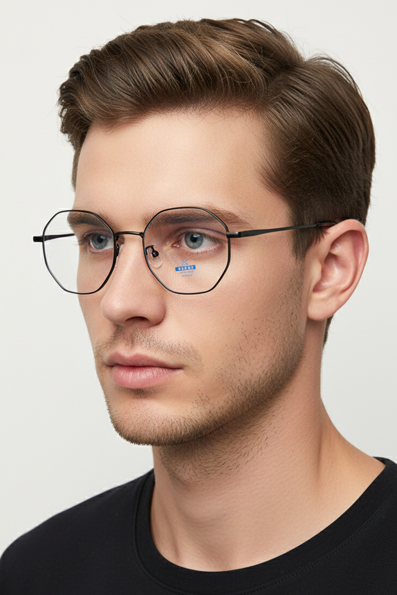 121211 Trendy Titanium Hexagon Blue Light Blocking Glasses