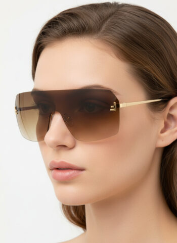 7706 Oversized Rimless Shield Sunglasses with Gradient Lenses